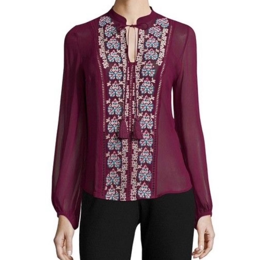 Anthropologie Sz M Embroidered Floral Peasant Blouse by Plenty by Tracy Reese
